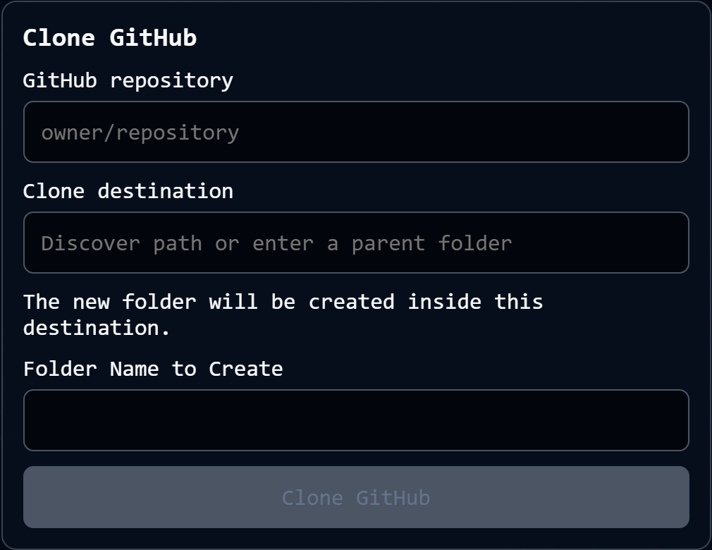 Clone GitHub repository and destination form