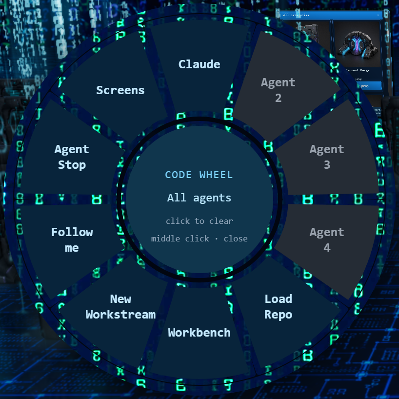 Code Wheel with agent targeting and workspace actions