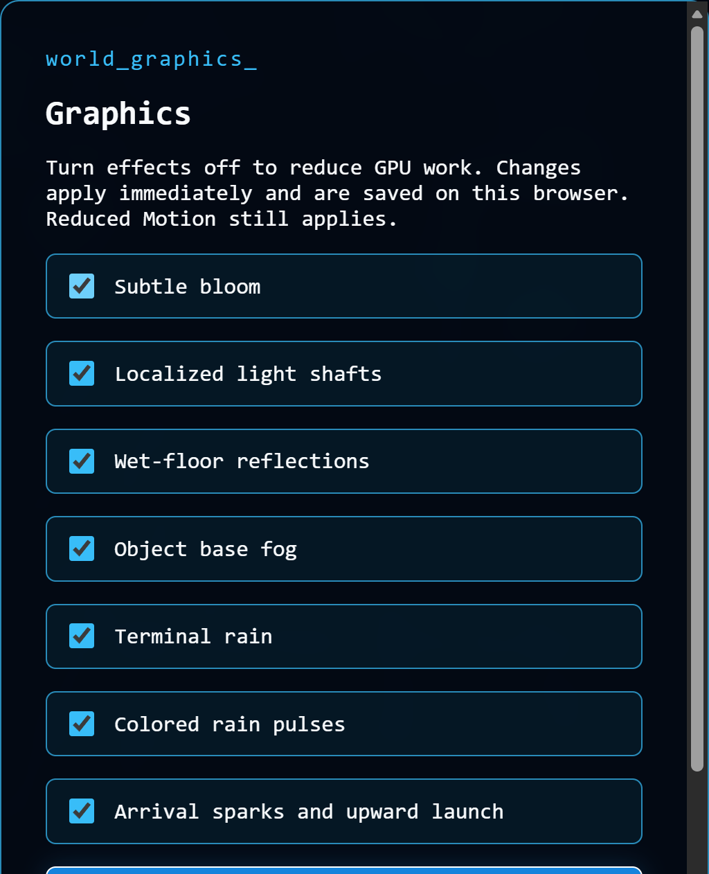Seven independent Graphics effect controls